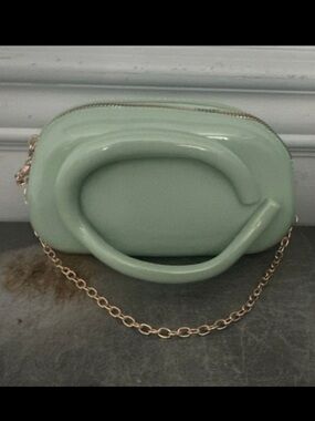 Mint Green Patent hand Bag with Chain Strap